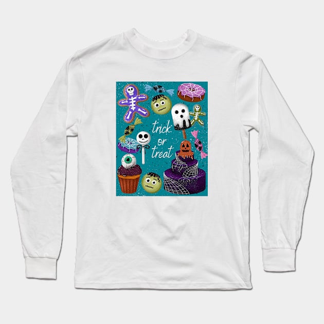 Cute illustration of Halloween candies Trick or Treat Long Sleeve T-Shirt by Ieva Li ART